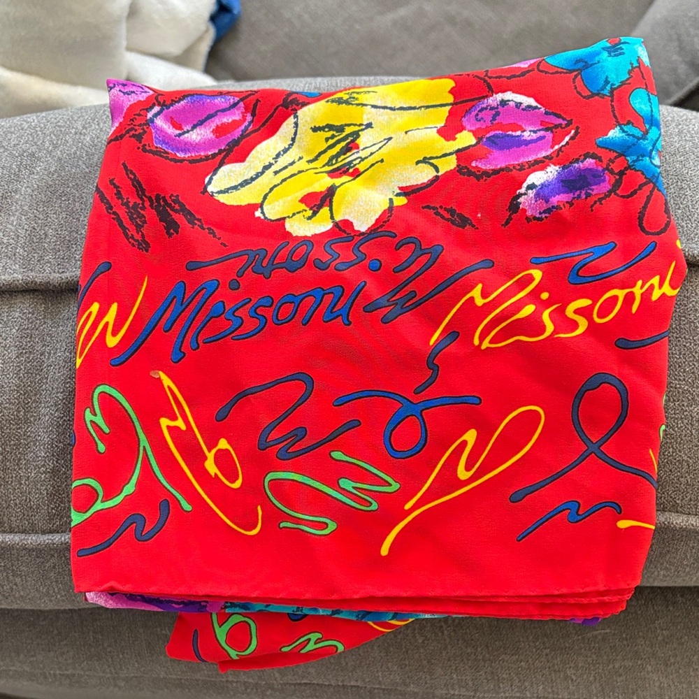 Missoni Signature Script Vibrant Red Silk Scarf